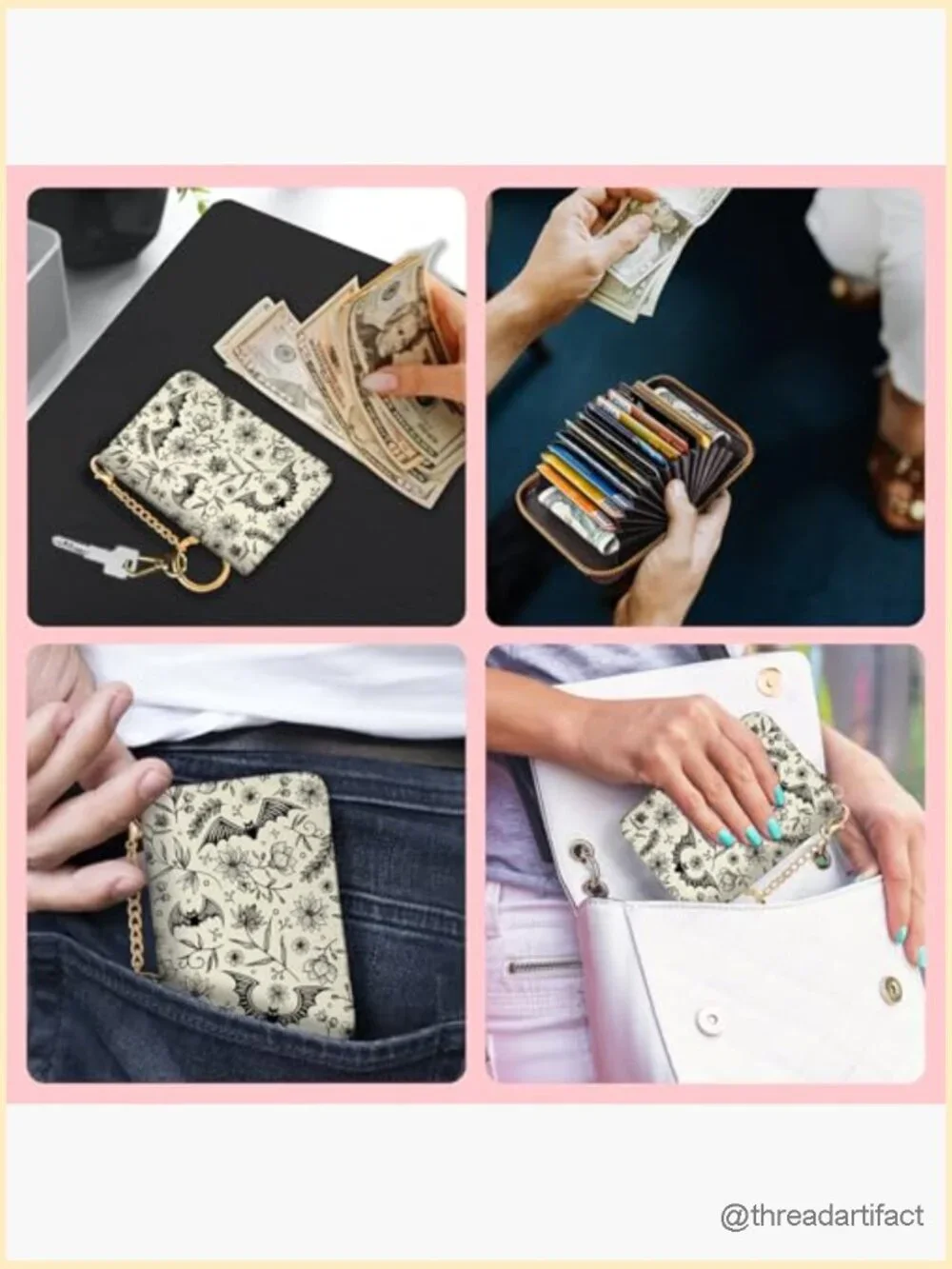 Gothic Bat RFID Credit Card Holder with 12 Slots and Keychain